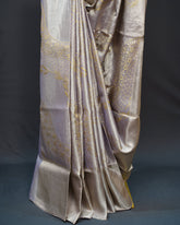 Graceful Grey Tissue Kanjivaram Silk Saree with Floral Weaving
